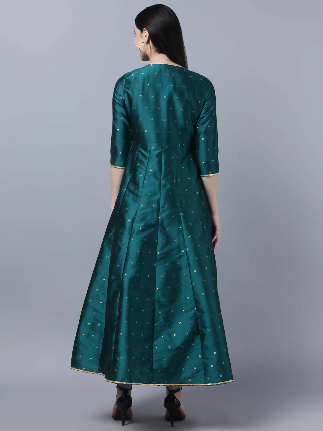 Myshka Green Red Ethnic Motifs Ethnic Anarkali Dress With Dupatta - Distacart