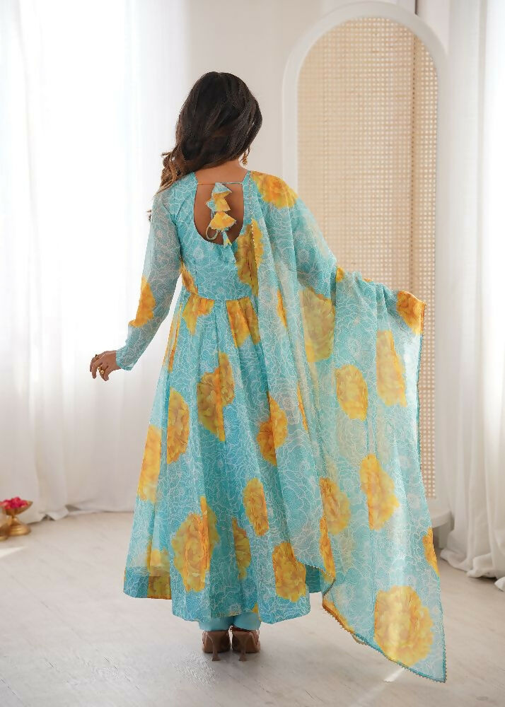 Teeya Creation Multi Color Soft Organza Silk Digital Print Party Wear Gown - Distacart