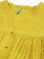 Janasya Mustard Yellow Dobby Weave Poly Chiffon Kurta - Distacart