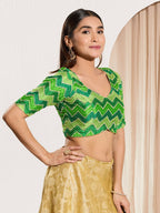 Joban Fashion Parrot Green Chiffon Padded Blouse With Square Neck Elbow Sleeves - Distacart