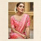 Pink Gajji Silk Foil With Moti Work Saree With Unstitched Blouse - Norita Gajri
