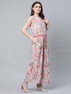 Ahalyaa Womens Pink Crepe Digital Print Floral Jumpsuit - Distacart