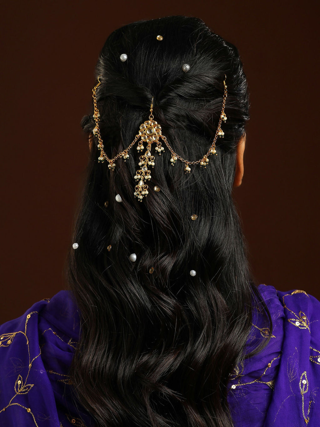 Ruby Raang Gold Flower Kundan Hair Jewelry