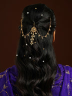 Ruby Raang Gold Flower Kundan Hair Jewelry