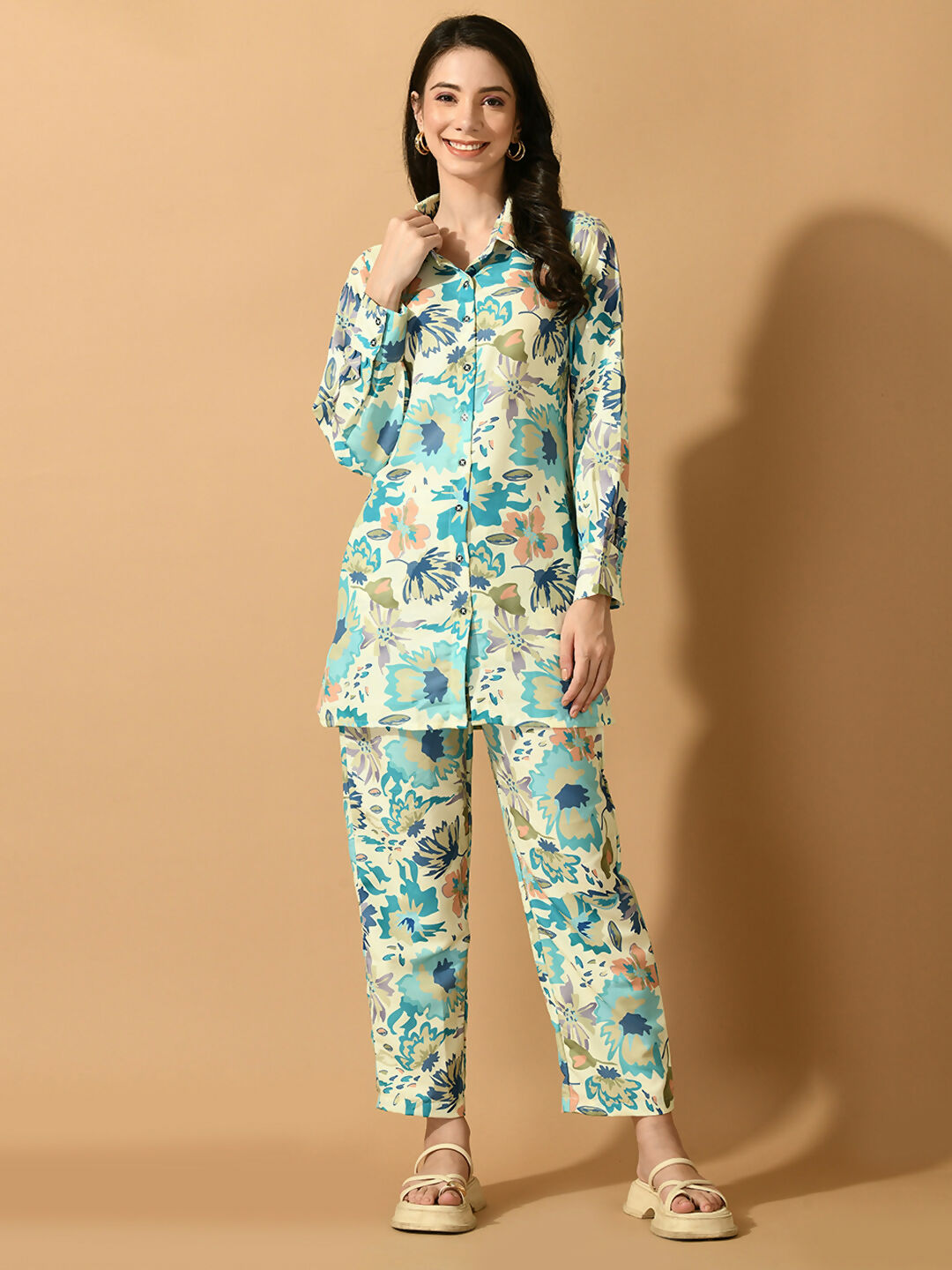 Myshka Women's Multi Printed Shirt With Trousers