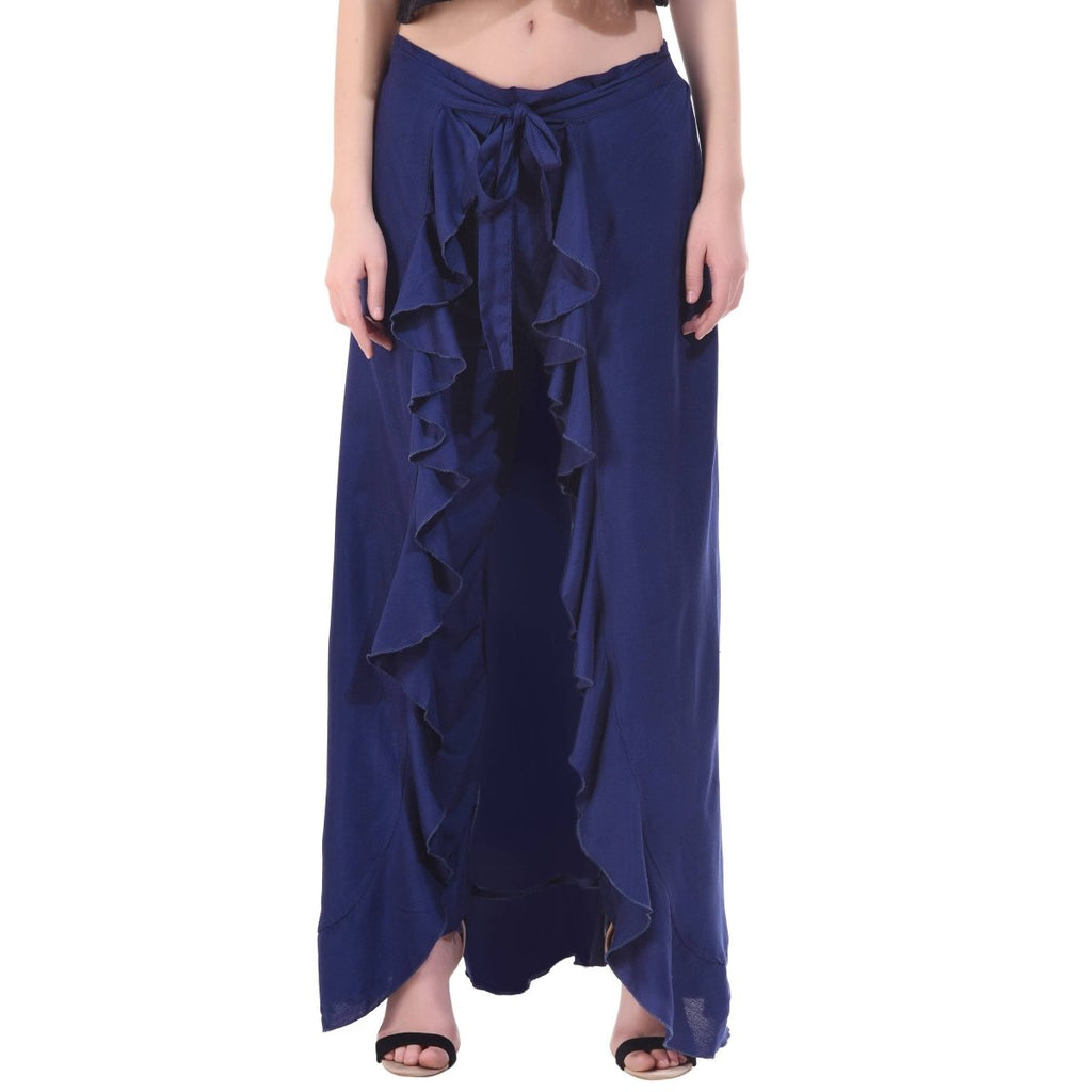 Asmaani Royal Blue Color Plain Ruffle Palazzo