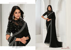 Black Crepe Satin Silk Sequence & Handwork Saree with Unstitched Blouse - Norita Saanjh