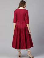 Yufta Women Maroon Embroidered Tiered Anarkali Kurta