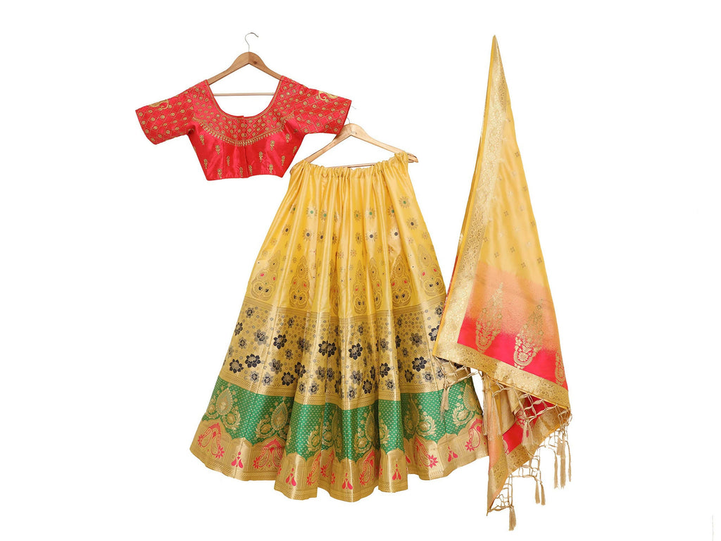 Mimosa Women's Semi-Stitched Art Silk Yellow Lehenga Choli with Dupatta - Distacart