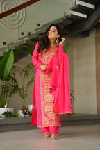 Joban Fashion Gajri Kurta Set Silk Sequins , Zari, Coding & Thread Embroidered work - Distacart
