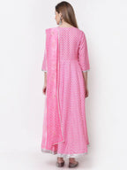 Myshka Pink Color Cotton Blend Printed Anarkali Kurta With Dupatta