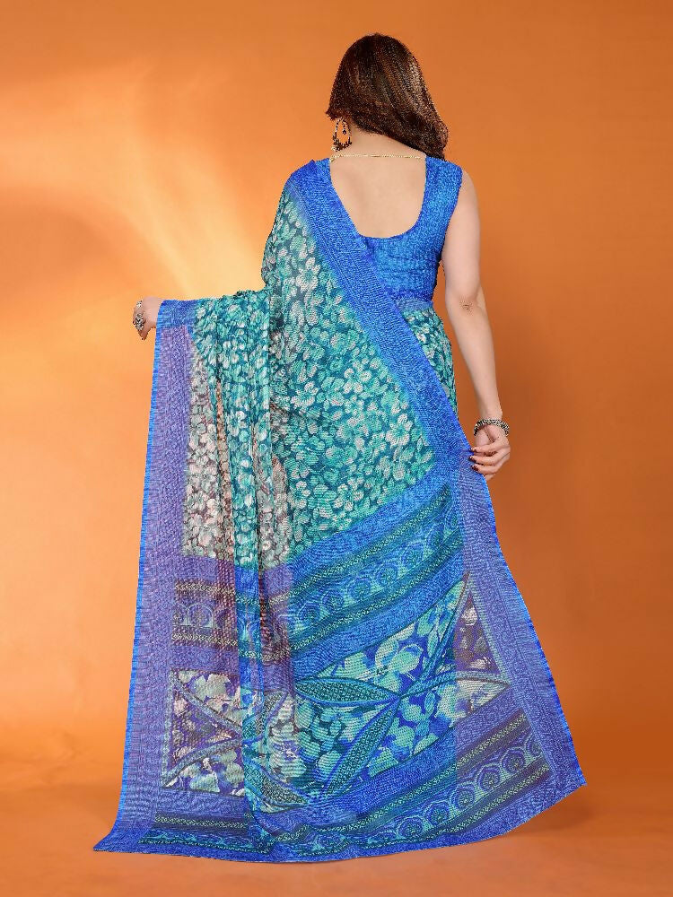 PR Fashion Blue Kota Doria Printed Saree
