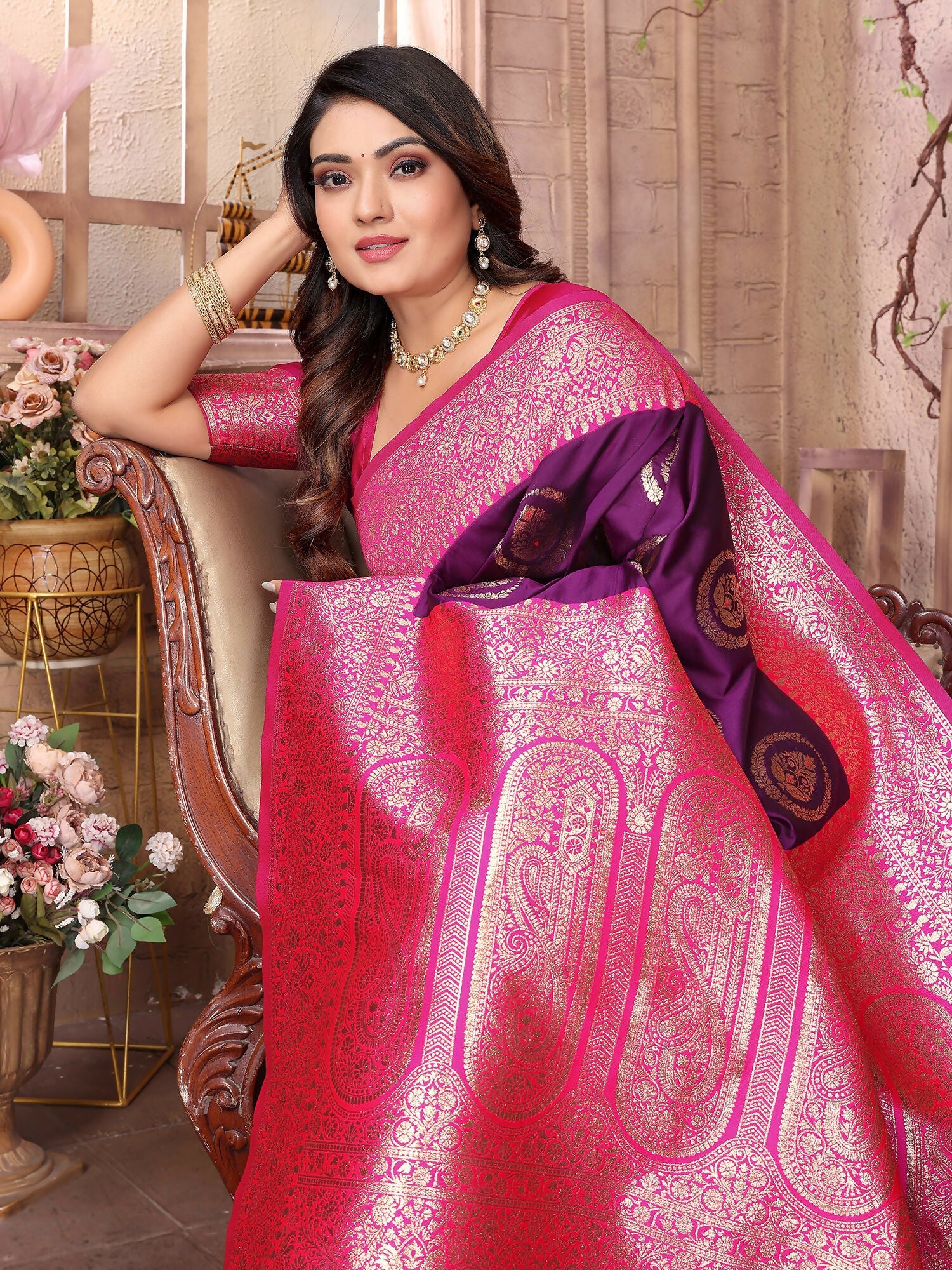 Joban Fashion Purple Banarasi Soft Silk Woven Saree - Distacart