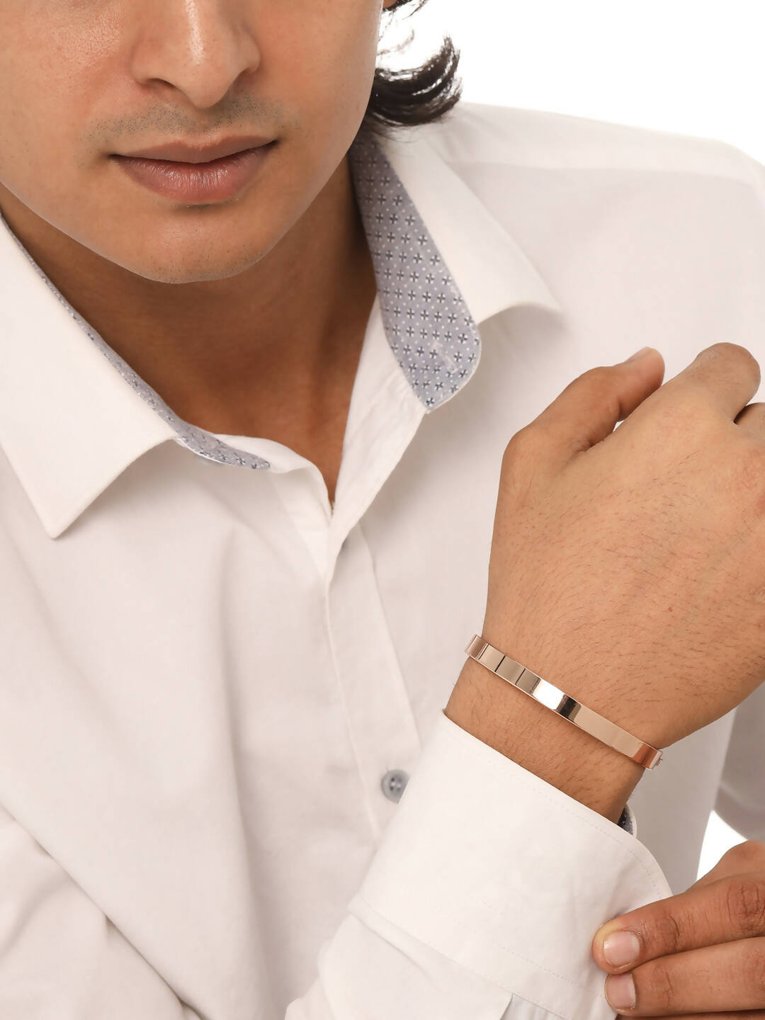 NVR Men's Rose Gold Metal Interlock Kada Bracelet - Distacart