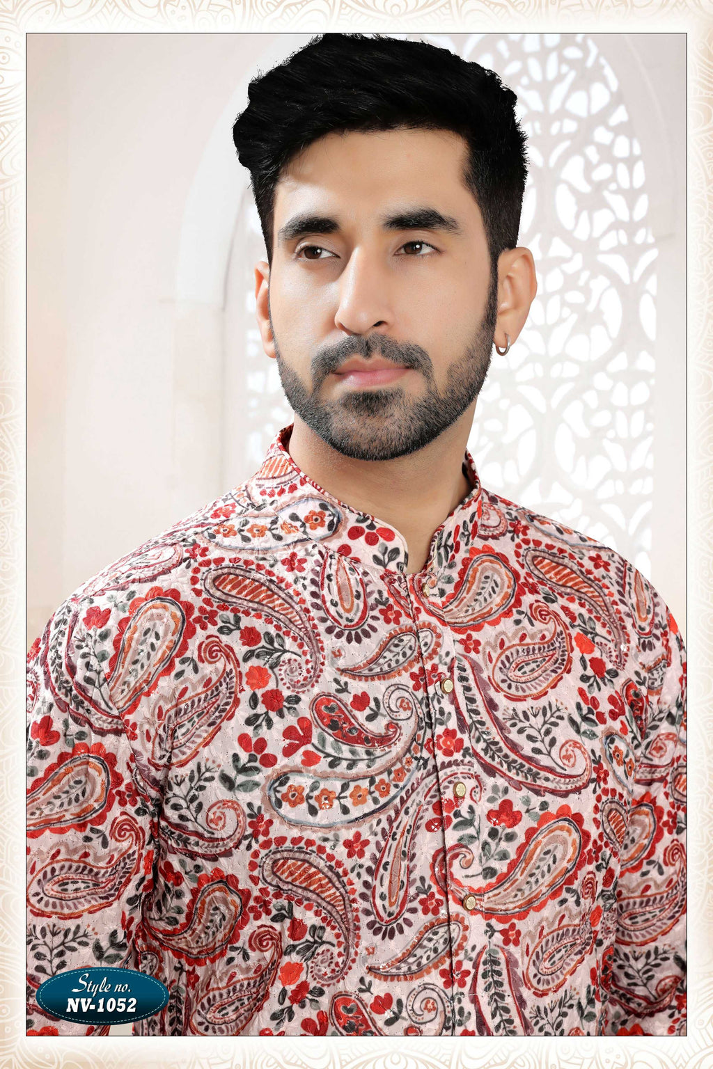 Joban Fashion Men's Cream Straight Rayon Thread And Sequence Embroidery All Over Kurta Set