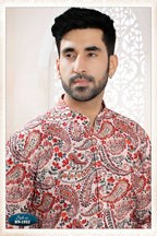 Joban Fashion Men's Cream Straight Rayon Thread And Sequence Embroidery All Over Kurta Set