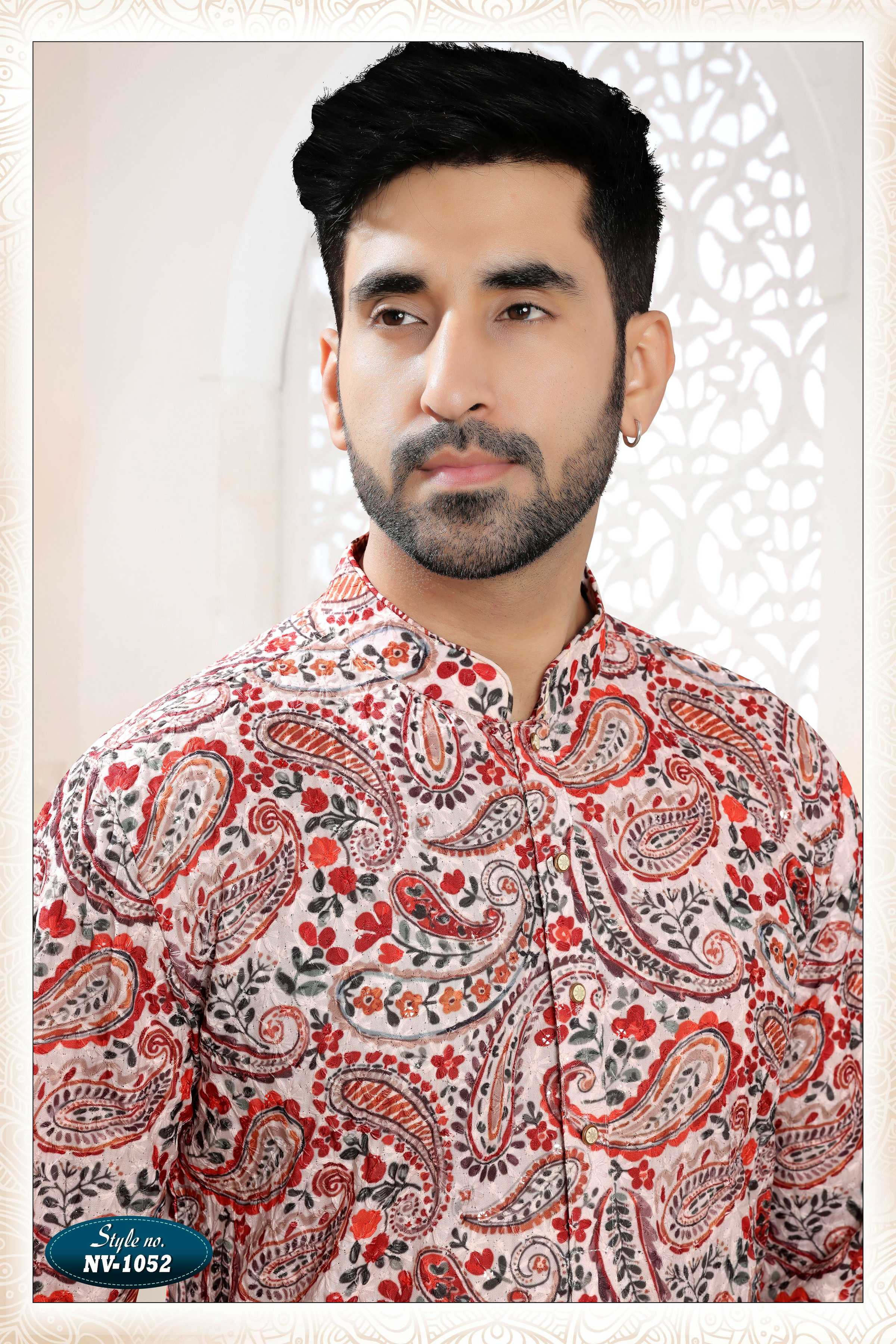Joban Fashion Men's Cream Straight Rayon Thread And Sequence Embroidery All Over Kurta Set
