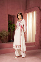 The52 Women's Gorgeous Rayon Fabric Thread Work Straight Kurta Palazzo Set - Distacart