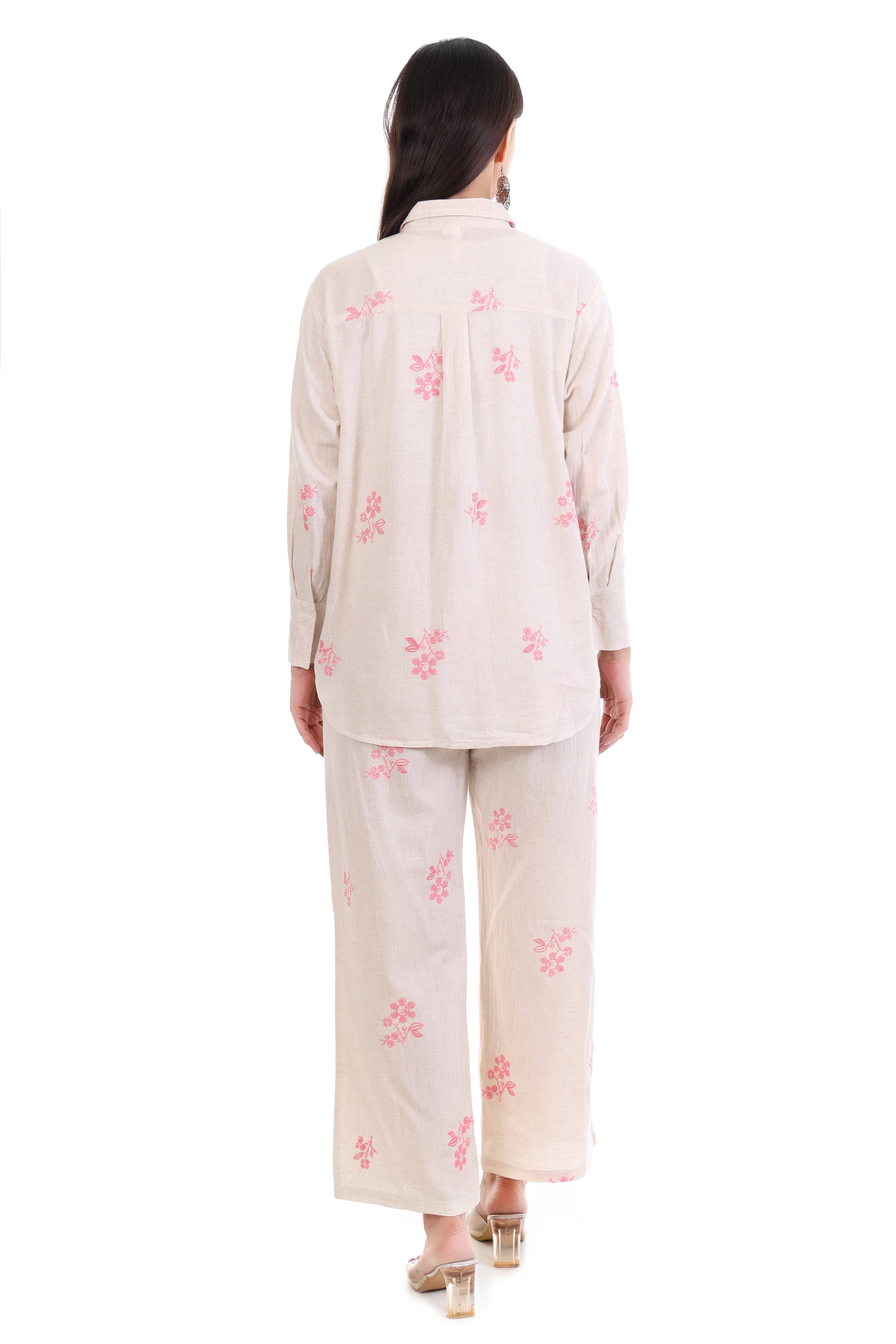 Jaitra Apparels Off White Embroidered Premium Pure Cotton Co-Ord Set For Women - Distacart