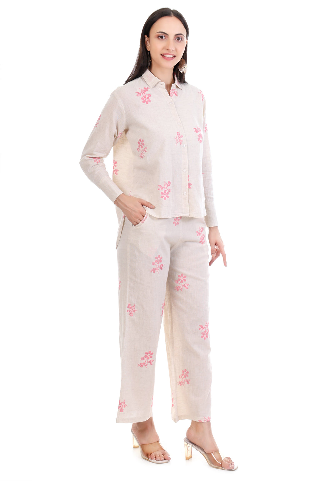 Jaitra Apparels Off White Embroidered Premium Pure Cotton Co-Ord Set For Women - Distacart