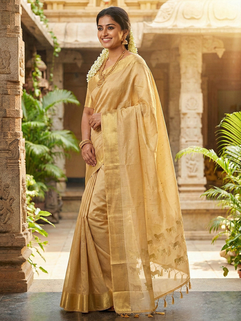 Anaita Beige Silk Saree With Blouse Piece - Distacart