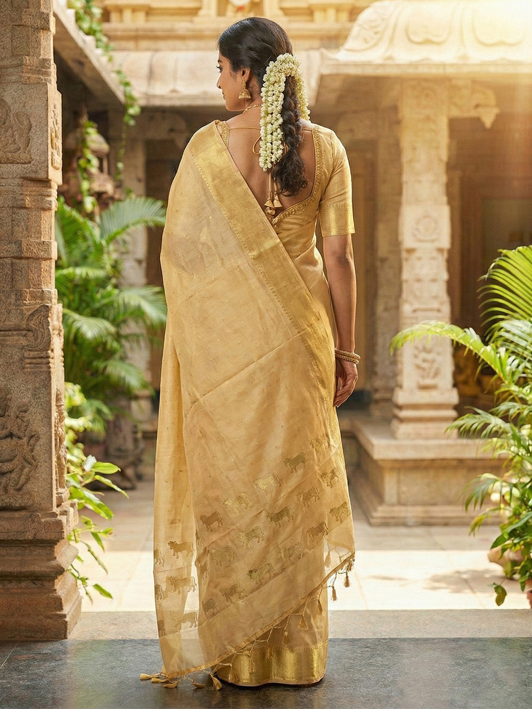 Anaita Beige Silk Saree With Blouse Piece - Distacart