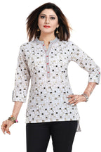 Snehal Creations Vibrant Vigour White Cotton Printed Short Tunic - Distacart