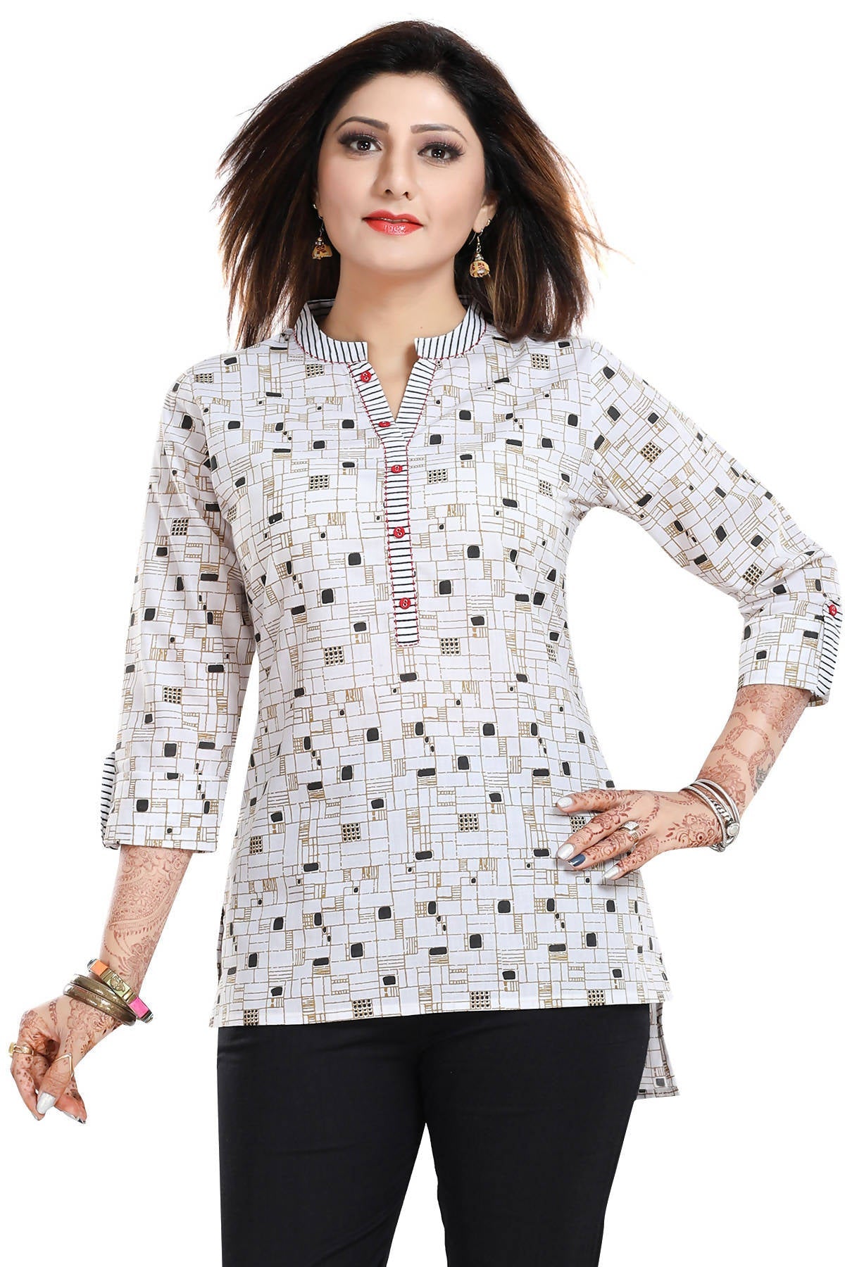 Snehal Creations Vibrant Vigour White Cotton Printed Short Tunic - Distacart