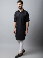 Even Apparels Black Color Linen Solid Men's Kurta With Shirt Collar (LN761) - Distacart