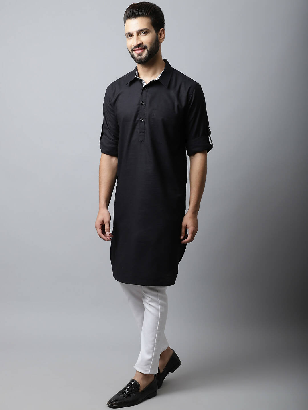 Even Apparels Black Color Linen Solid Men's Kurta With Shirt Collar (LN761) - Distacart