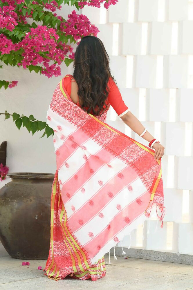 Beatitude White Cotton Handloom Jamdani Saree