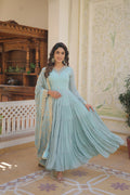 Joban Fashion Sky Blue Georgette Sequence Embroidery Work Kurta Set - Distacart