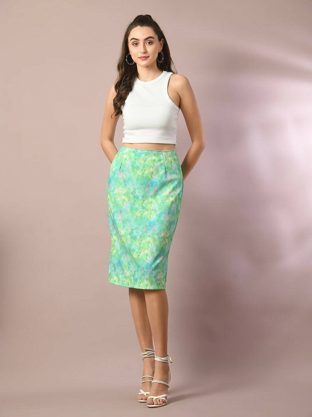 Myshka Women's Multi Printed Knee Length Party Embellished Skirts