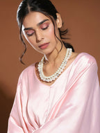 Layered Pearl White Neckpiece in Silver Chain- Ruby Raang