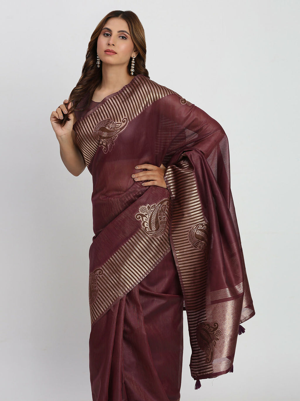 Shree Shyam Fashion Linen Cotton Purple Saree - Distacart