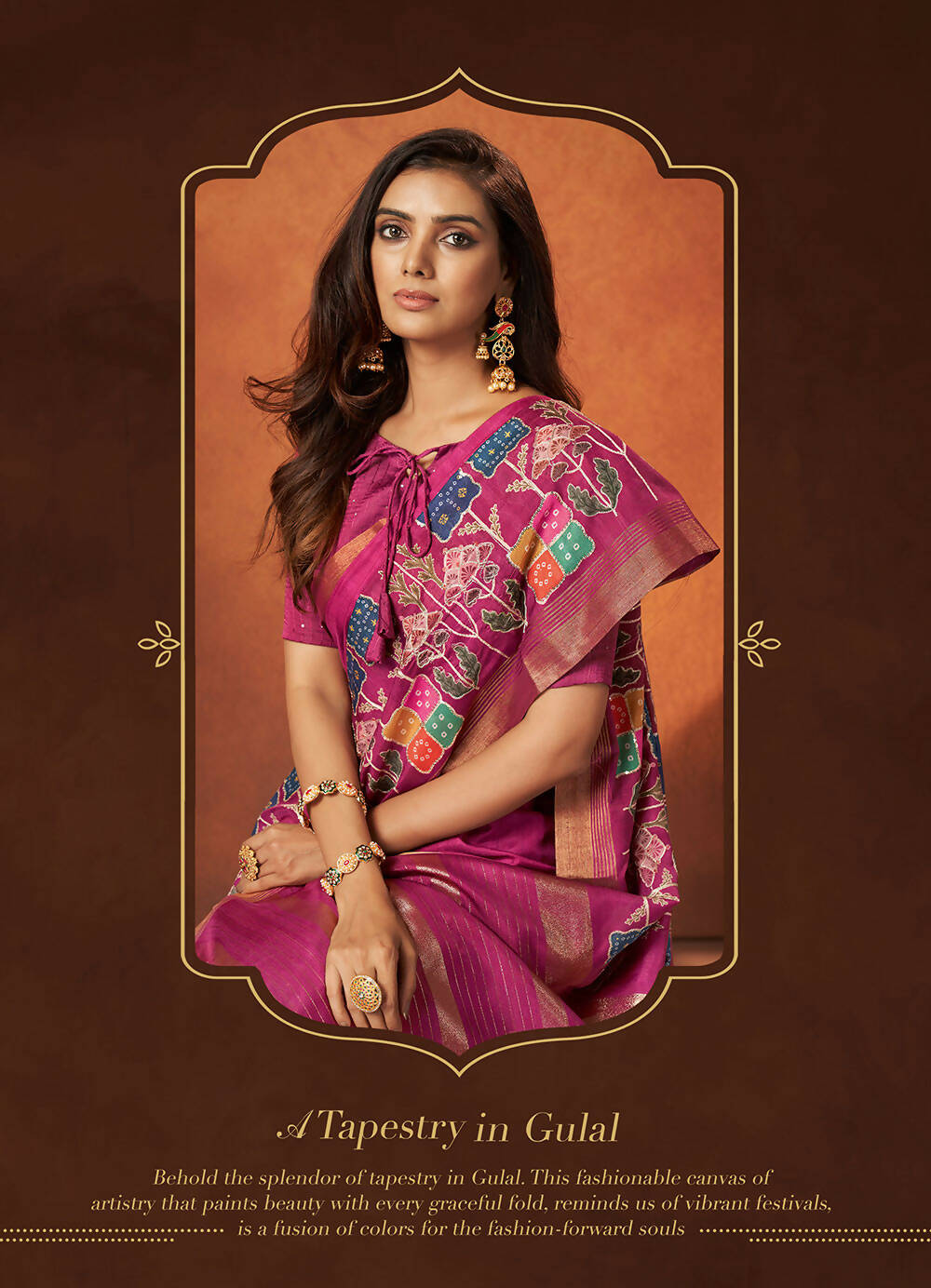 Pink Rangkat and Crepe Silk Abstract Saree With Unstitched Blouse Piece - Mohmanthan Royal Saachi