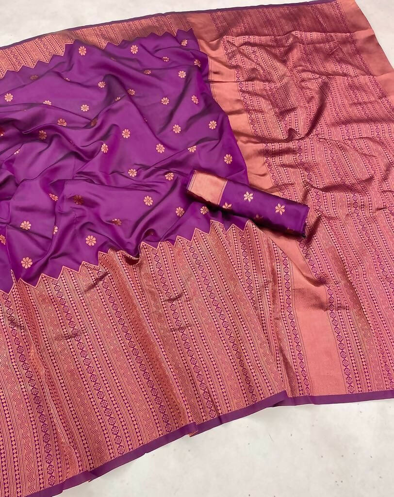 DEIANA'S Beautiful Designer Golden zari Soft Lichi Silk Saree - Wine