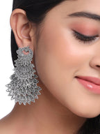 NVR Women Silver Toned Contemporary Drop Earrings - Distacart