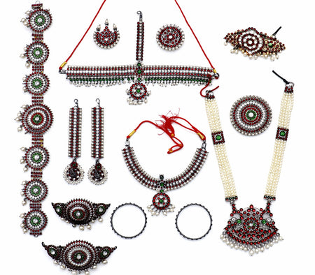 Elite Trading Premium Black & Red Bharatnatyam Temple Jewelry Set – Complete 10-Piece Set for Women and Girls
