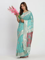 Shree Shyam Fashion Linen Cotton Sea Green Saree - Distacart