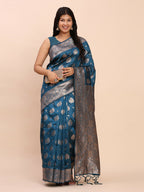 Shree Shyam Fashion Banarasi Silk Teal Blue Saree - Distacart