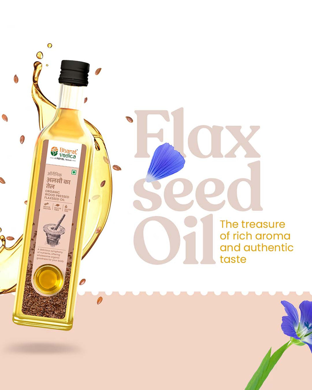 Bharat Vedica Organic Wood Pressed Flaxseed Oil - Organic Wood Pressed Alsi ka tel - Distacart