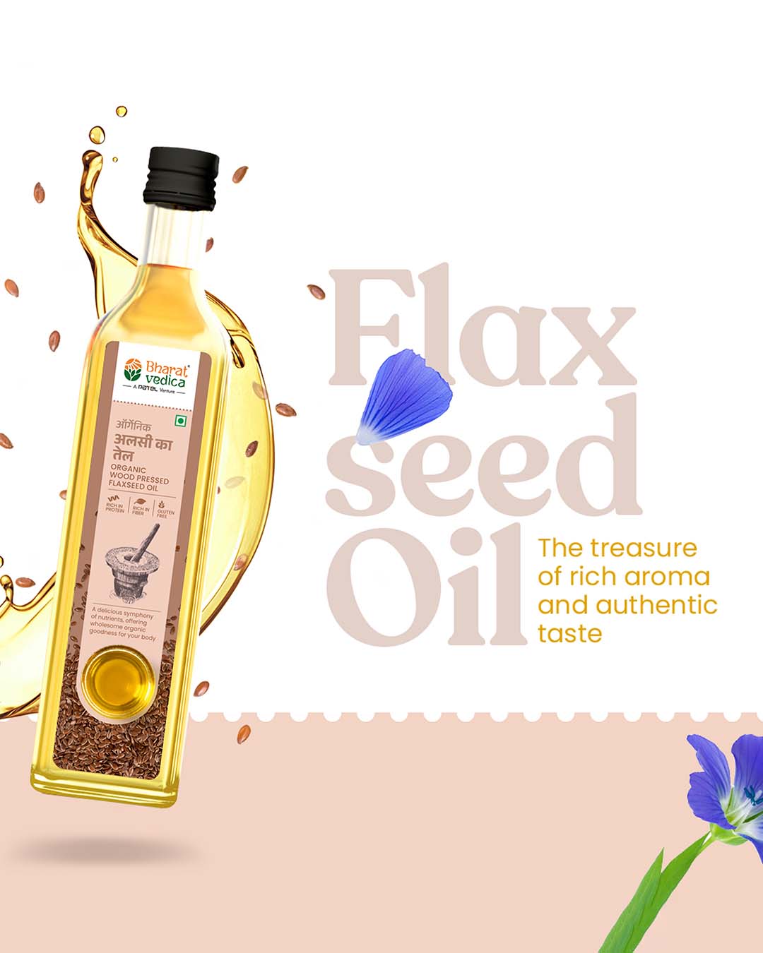 Bharat Vedica Organic Wood Pressed Flaxseed Oil - Organic Wood Pressed Alsi ka tel - Distacart