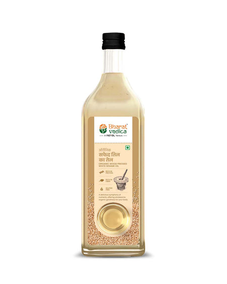 Bharat Vedica Organic Wood Pressed White Sesame Oil - Organic Wood Pressed Safed Til ka Tel
