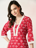 Myshka Women's Pink Printed Kurta With Trousers