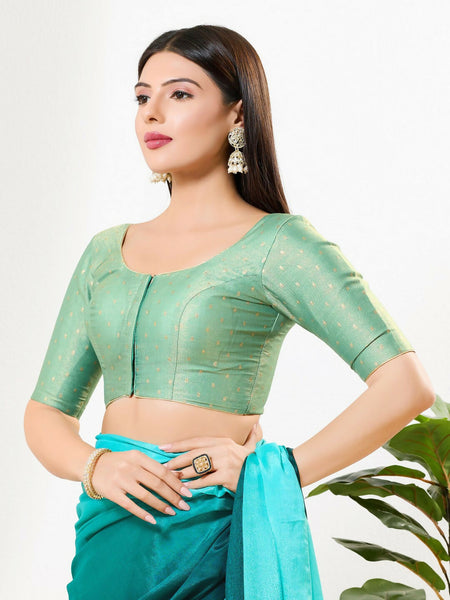 Joban Fashion Sage Green Tissue Padded Blouse With Round Neck Elbow Sleeves