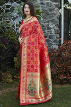 DEIANA'S Beautiful Designer Golden zari Soft Lichi Silk Saree - Red