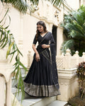 Lorenvalley Black Pure Chanderi Plain With Zari Weaving Work Border Lehenga Choli