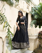 Lorenvalley Black Pure Chanderi Plain With Zari Weaving Work Border Lehenga Choli