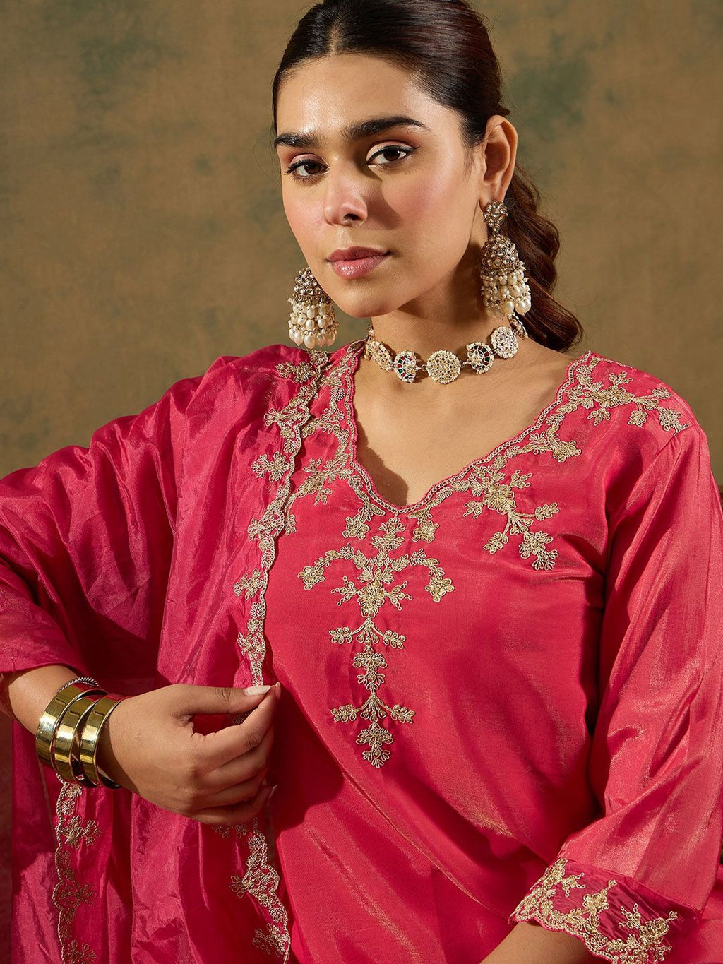 Indo Era Floral Embroidered Kurta With Trousers & Dupatta - Distacart